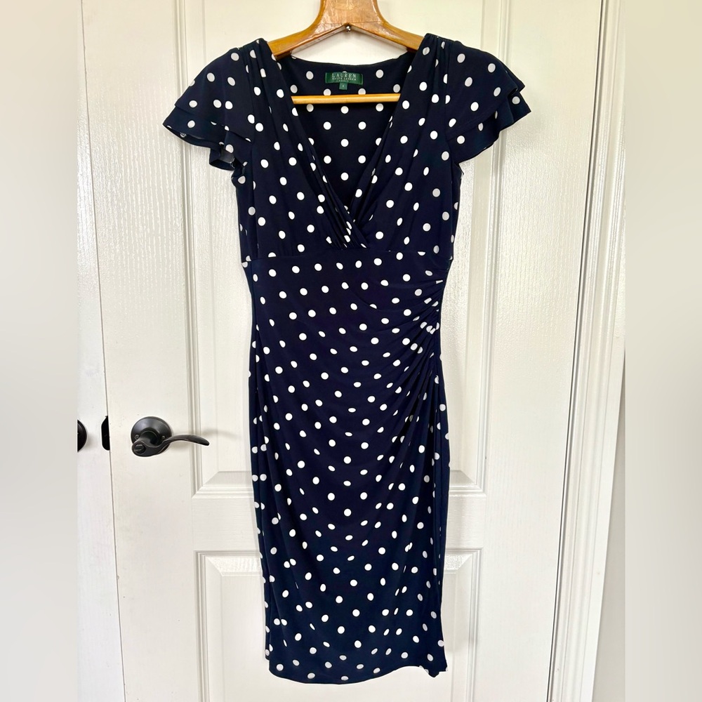 Ralph Lauren Navy Blue Polka Dot Dress Sz 6